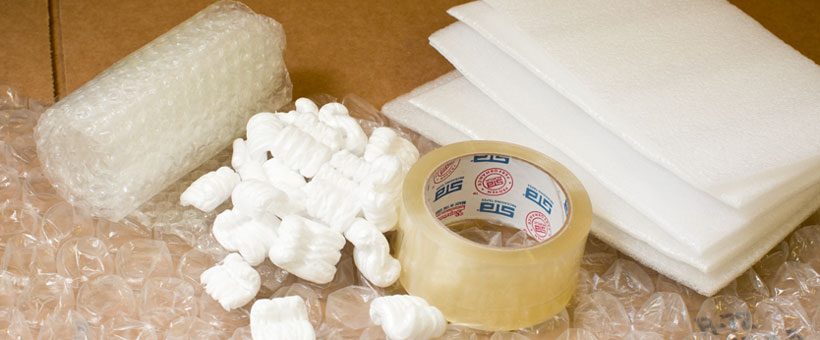 Packaging supplies, bubble wrap, tape and boxes